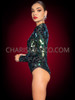 Green Mirror Dance Full-Sleeve Leotard with Disco Ball Effect 