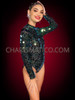 Green Mirror Dance Full-Sleeve Leotard with Disco Ball Effect 