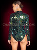 Green Mirror Dance Full-Sleeve Leotard with Disco Ball Effect 