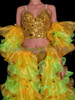 Green Yellow Organza Ruffle Skirt with Ruffle Sleeve Set
