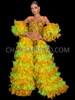 Green Yellow Organza Ruffle Skirt with Ruffle Sleeve Set