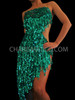 Emerald Asymmetrical Hip-Hugging Sequined Fringed Sexy Backless Illusion Salsa Dress