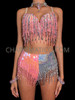 Pink Sparkle Sequin Rave Booty Shorts and Bra Set
