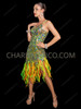 Rainbow Green Ruffle Hem Showgirl Drag Queen Dance Dress