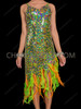 Rainbow Green Ruffle Hem Showgirl Drag Queen Dance Dress