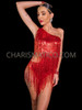 Flirty Red Waist Cutout Beaded Fringe Dance Leotard 
