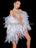 Angelic White Organza Feather-Shaped Ruffled Jacket with Sequins