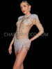 Divine Pearl Dance Leotard Bodysuit with Shoulder Tassels