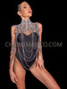 Silver High Neck Beaded Diva Showgirl Body Accessories Necklace