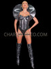 Silver Avant-Garde Cybergoth Bustier Corset Collar Set 