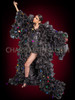 Black Organza Drag Queen Ruffle Coat with Rainbow Sequin Sparkle