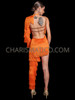 Orange Samba Asymmetric One-Leg Fringe Jumpsuit Pants
