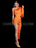 Orange Samba Asymmetric One-Leg Fringe Jumpsuit Pants