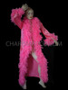 Floor-Length Hot Pink Boa Feather Trim Cover Up Style Drag Queen Coat