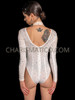 White Long Sleeve Dancer Rhinestone Bodysuit