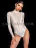 White Long Sleeve Dancer Rhinestone Bodysuit