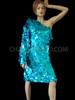 Asymmetrical, Iridescent Aqua Blue, Jumbo Sequin Diva Drag Queen Mini-Dress