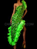 Asymmetrical Green Teardrop Sequined Ruffle Trim Latin Diva Dance Dress