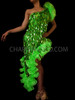 Asymmetrical Green Teardrop Sequined Ruffle Trim Latin Diva Dance Dress