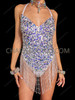 Dazzling Crystal Fringe Sequin Dance G-string Leotard
