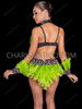 Vibrant Lime Green Feathered Showgirl Two-Piece Bra Skirt Set 