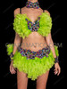 Vibrant Lime Green Feathered Showgirl Two-Piece Bra Skirt Set 