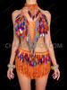 Orange Multi-color Diamond Sequin Dance Dress