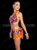 Orange Multi-color Diamond Sequin Dance Dress