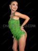 Green Latin Jazz Dance Fringe Bodysuit Leotard
