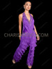 Purple Halter Crystallized Dance Latin Salsa Fringe Catsuit Pants