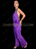 Purple Halter Crystallized Dance Latin Salsa Fringe Catsuit Pants