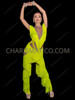 Neon Yellow V Neckline Drag Queen Fringe Dance Jumpsuit