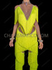 Neon Yellow V Neckline Drag Queen Fringe Dance Jumpsuit