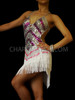 Latin Salsa Fringe Dress With Pink Accents, Sequins, And Beadwork