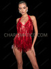 Sparkle Red Long Strip Rectangular Sequin Salsa Dance Leotard