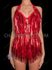 Sparkle Red Long Strip Rectangular Sequin Salsa Dance Leotard