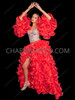 Red Organza Ruffle Flamenco Skirt with Dramatic Ruffle Sleeves