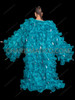 Emerald Green Organza Ruffle Drag Queen Coat with Teardrop Sequin
