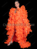 Neon Orange Organza Ruffle Drag Queen Coat with Teardrop Sequin