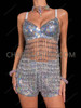 Sparkling Silver Beaded Long Tassel Bra and Matching Shorts Set