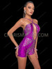 Purple Crystallized Cleavage Cutout Dance Romper