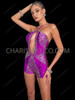 Purple Crystallized Cleavage Cutout Dance Romper