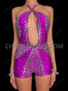 Purple Crystallized Cleavage Cutout Dance Romper