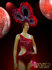 Fantastic Iridescent Red Beaded Fringe Leotard and Matching Feathered Headdress