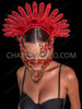 Red Jewel-Encrusted Crown Headdress with Ornate Face Mask