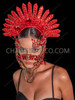 Red Jewel-Encrusted Crown Headdress with Ornate Face Mask