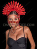 Red Jewel-Encrusted Crown Headdress with Ornate Face Mask