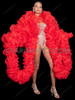 Dramatic Red Ruffled Organza Jacket with Cascading Ruffle Boa 