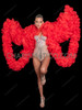 Dramatic Red Ruffled Organza Jacket with Cascading Ruffle Boa 