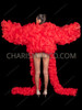 Dramatic Red Ruffled Organza Jacket with Cascading Ruffle Boa 